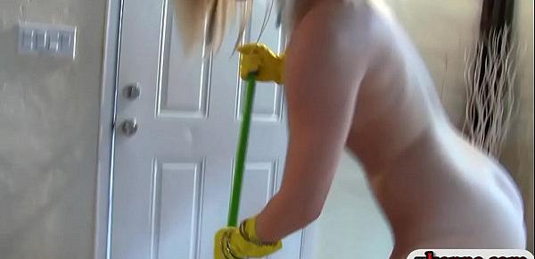  Group of naughty girls does household chores and lesbosex